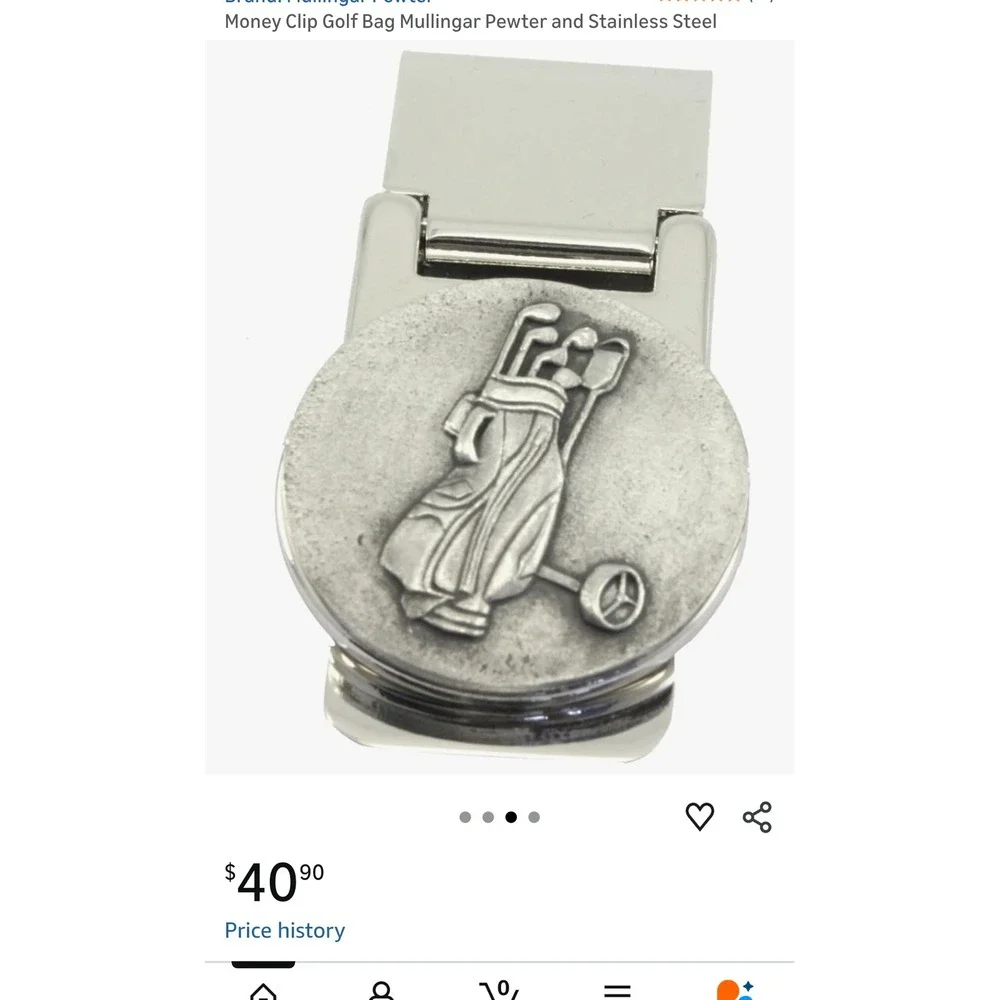 Mullingar Pewter Money Clip Mens OS Silver NWT Golf Bag Stainless Steel Ireland